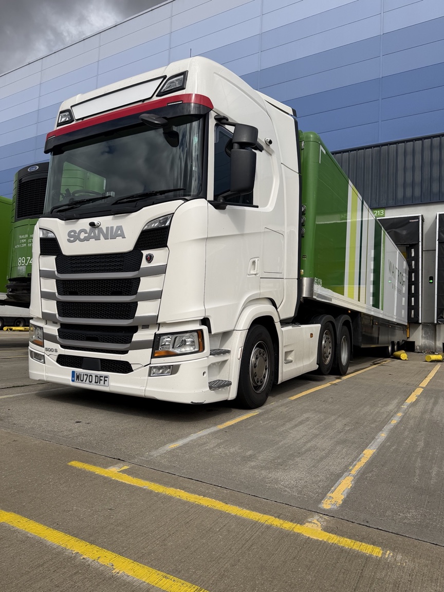 Our Scania WU70 DFF coupled to a trailer at an RDC loading bay